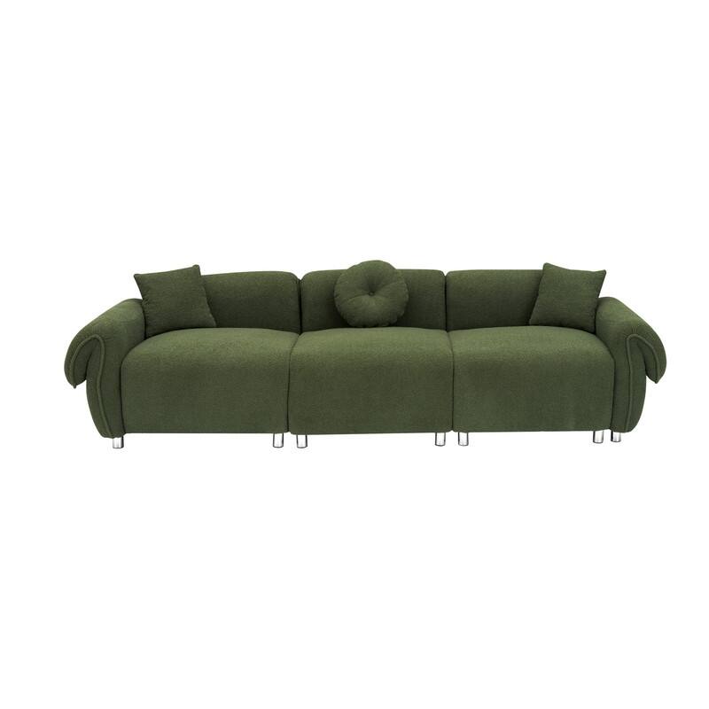 109.05" New Design Three-Seater Teddy Velvet Cushioned Sofa