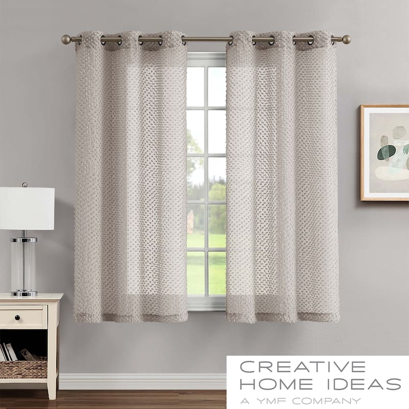 Creative Home Ideas Mia Embellished Sheer Grommet Window Curtain Panel Pair with Tiebacks,