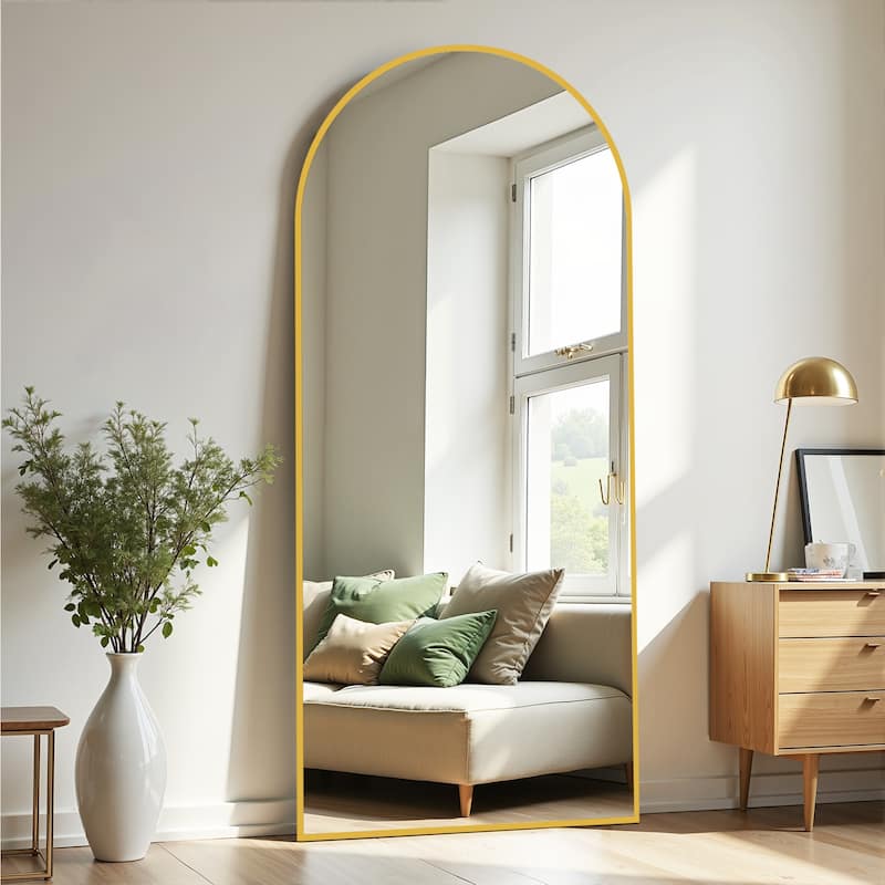 Aluminum Alloy Fine Edge Right Angle Full Length Mirror - 71"x34" - Gold-Arch