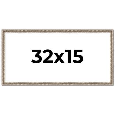 32x15 Frame Silver Versailles Ornate Solid Wood Picture Frame | 1 Inch