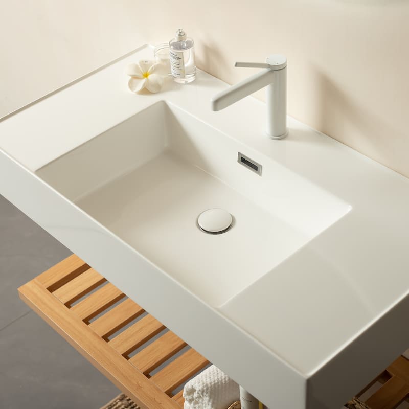Modland Wall-Mounted Floating 30/36/48 inch Bathroom Vanity with Sink & Striped Shelves Layer