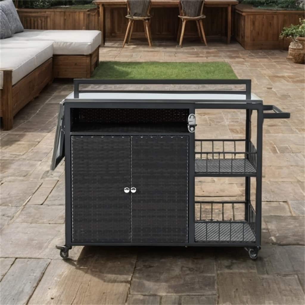 63.9" Outdoor Kitchen Island with Foldable Tabletop and Bottle Opener