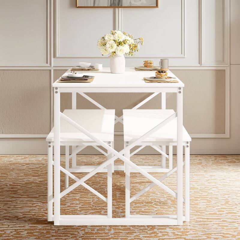 VECELO 3-pieces Dining Table with Bench, Dinning Room Table Set for 4-6, Kitchen Table with 2 Benches Dining Table Set