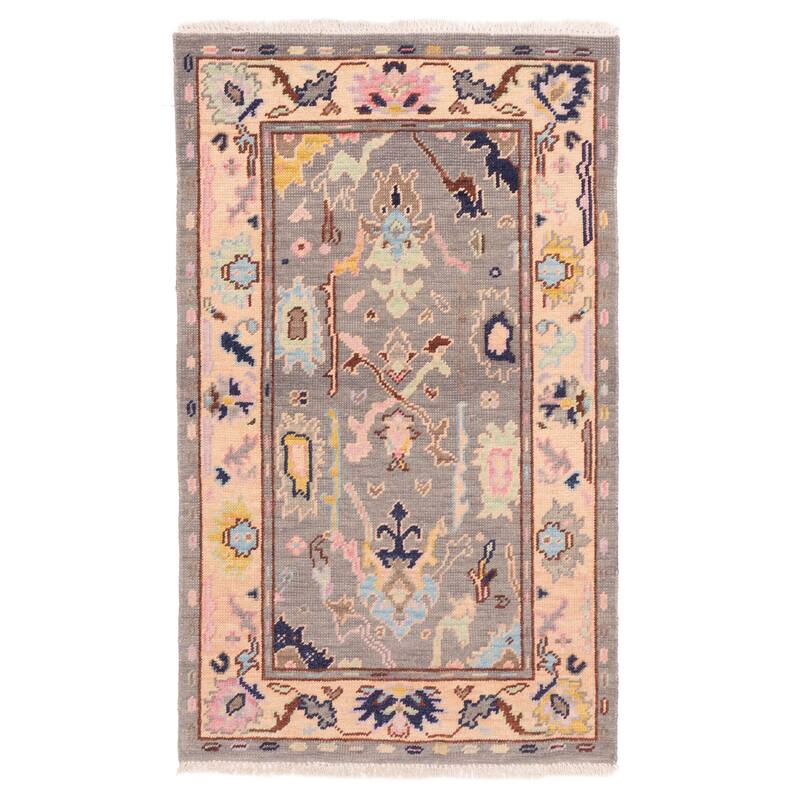 ECARPETGALLERY Hand-knotted Modern Oushak Dark Grey Wool Rug - 3'0 x 4'11