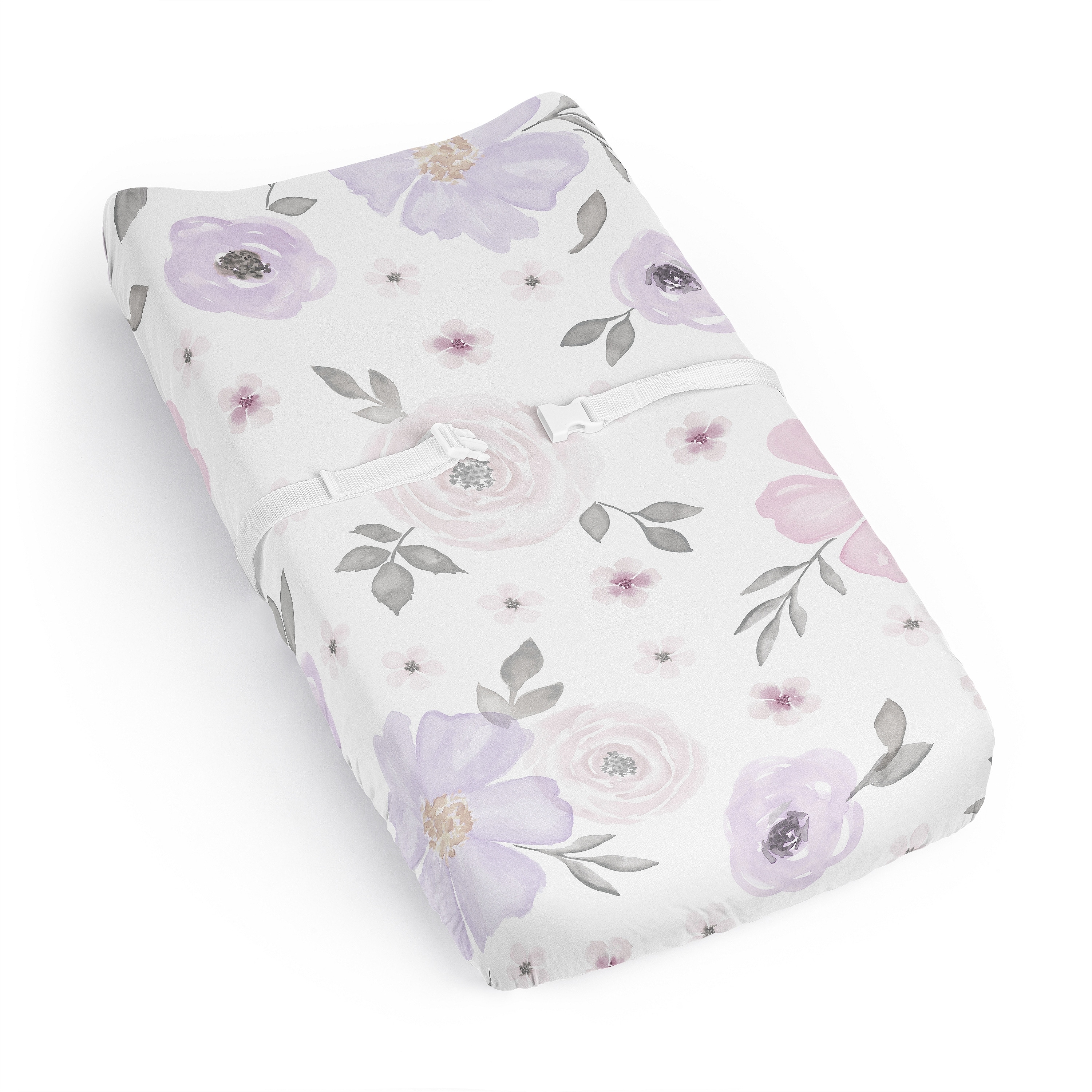 Sweet Jojo Designs Lavender Purple Boho Floral Girl Changing Pad Cover Sheet Pink Grey Bohemian Farmhouse Shabby Chic Watercolor