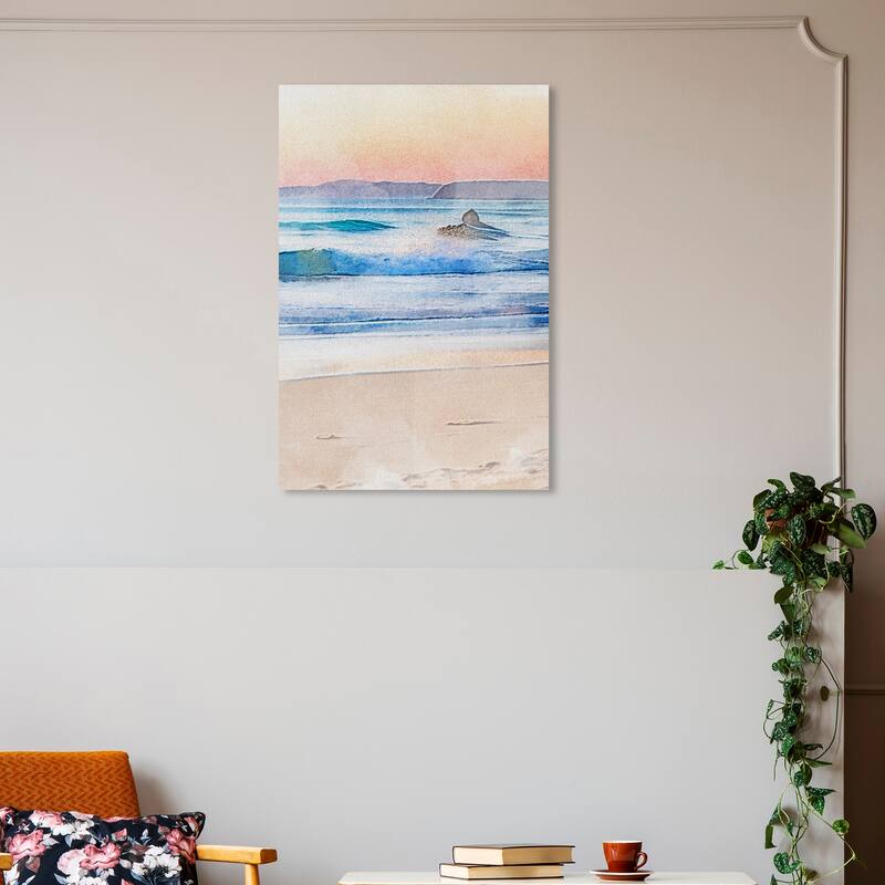 Wynwood Studio Canvas Nautical and Coastal Coastal Waves Blue and Light Blue Nautical & Coastal Wall Art Canvas Print - 30 x 20