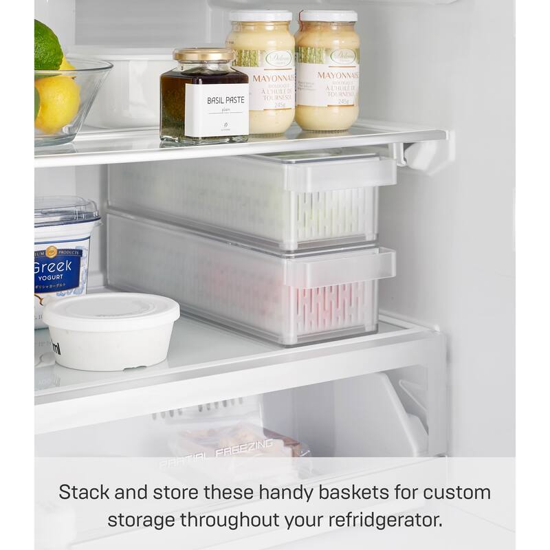 Yamazaki Home Refrigerator Colander with Lid and Divider, Plastic, Lid - L 4.33 x W 14.76 x H 3.35 inches