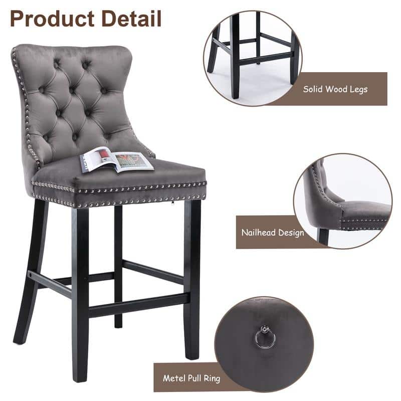 Contemporary Upholstered Velvet Barstools with Button Tufted Set of 6
