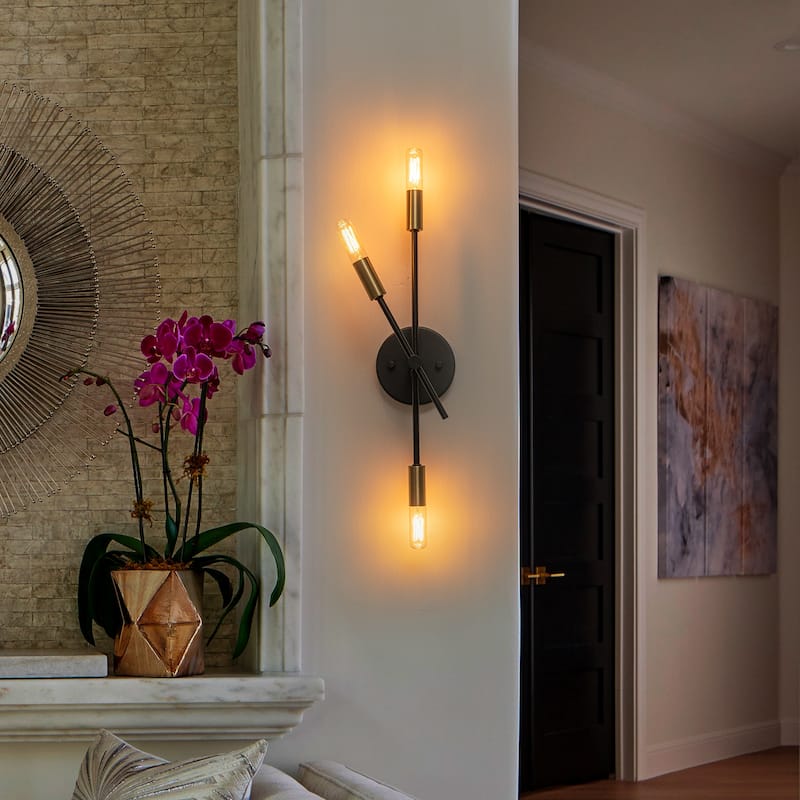 3-Light Minimalist Industrial Matte Black Metal Wall Sconce Modern