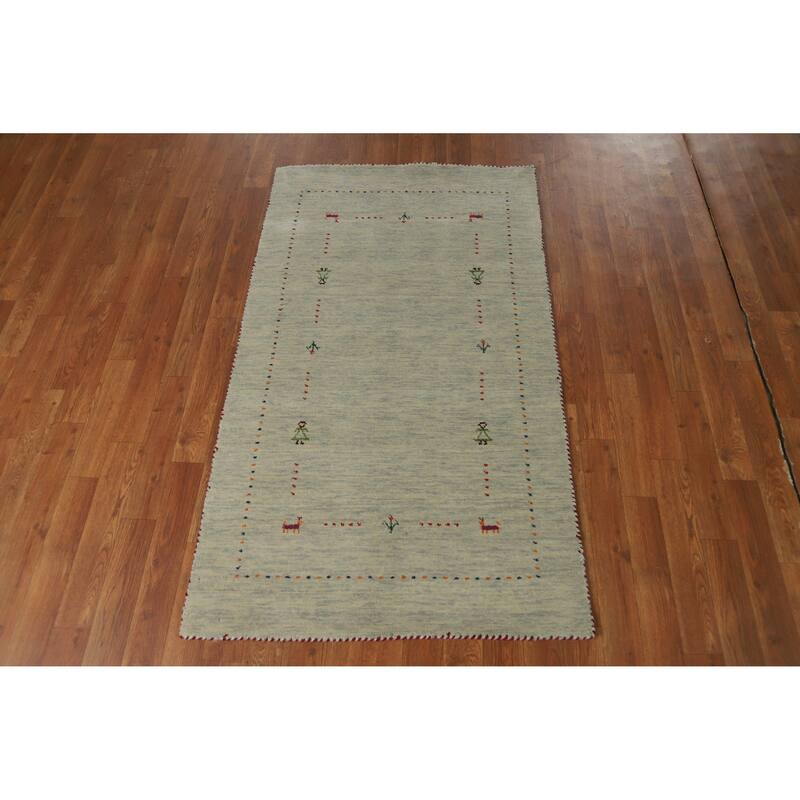 Hand Knotted Oriental 100% Wool Carpet Tribal Tribal Beige & Ivories Gabbeh Area Rug - 4' 11'' X 2' 10''