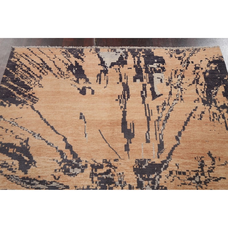 Abstract Contemporary Oriental Wool Area Rug Hand-knotted Foyer Carpet - 5'3" x 7'8"