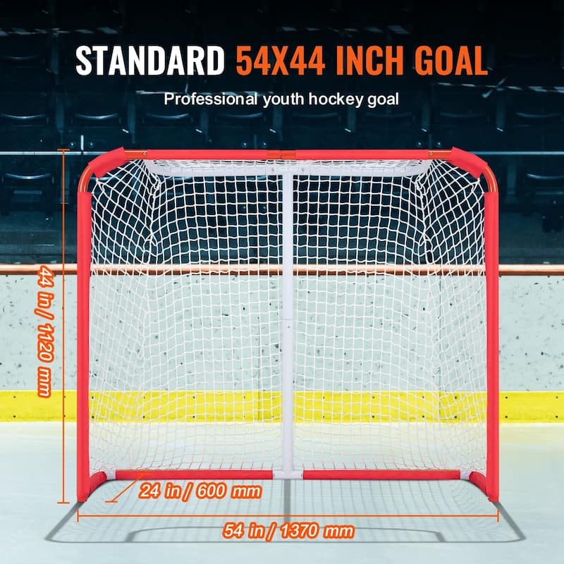 White-Red Steel Hockey Goal with Mesh Net and Oxford Cover