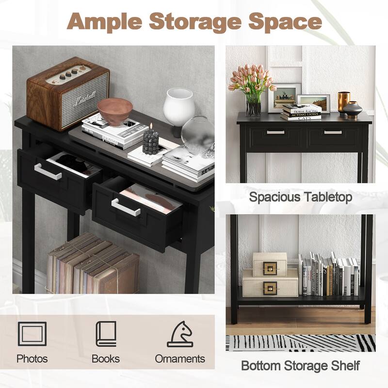 Gymax Narrow Console Table with Drawers Retro Accent Sofa Table w/ - See Details
