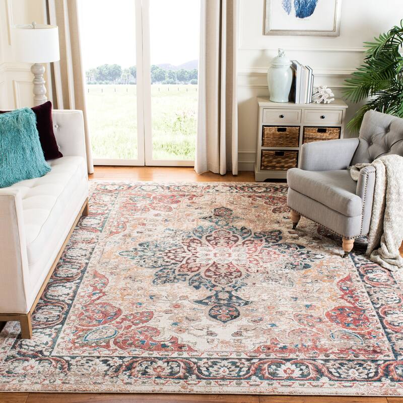 SAFAVIEH Lyric Vintage Medallion Polyester Rug - 6'7" x 9' - Ivory/Burgundy