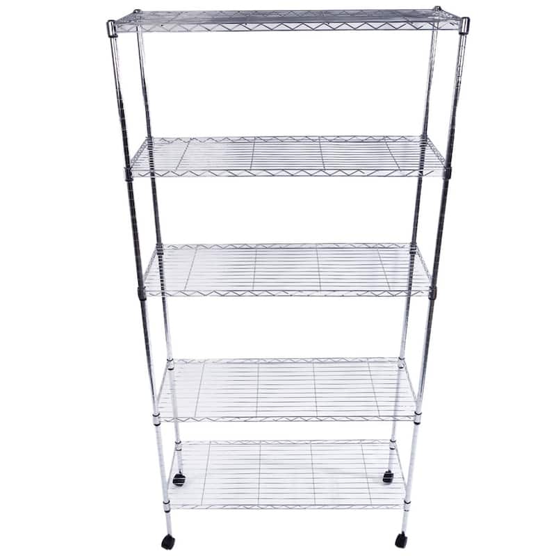 5-Tier Chrome Storage Cart with Smooth Wheels and Mesh Shelves for Home Office and Shop Storage