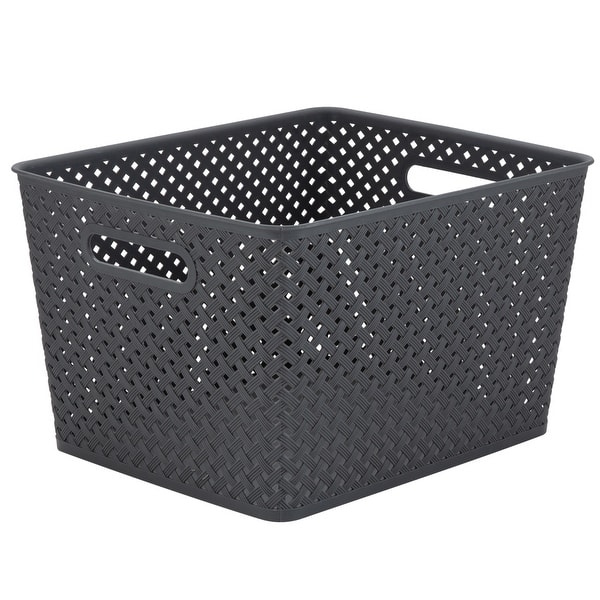 Simplify Large Resin Wicker Storage Bin in Grey 13.75"x11.50"x8.75