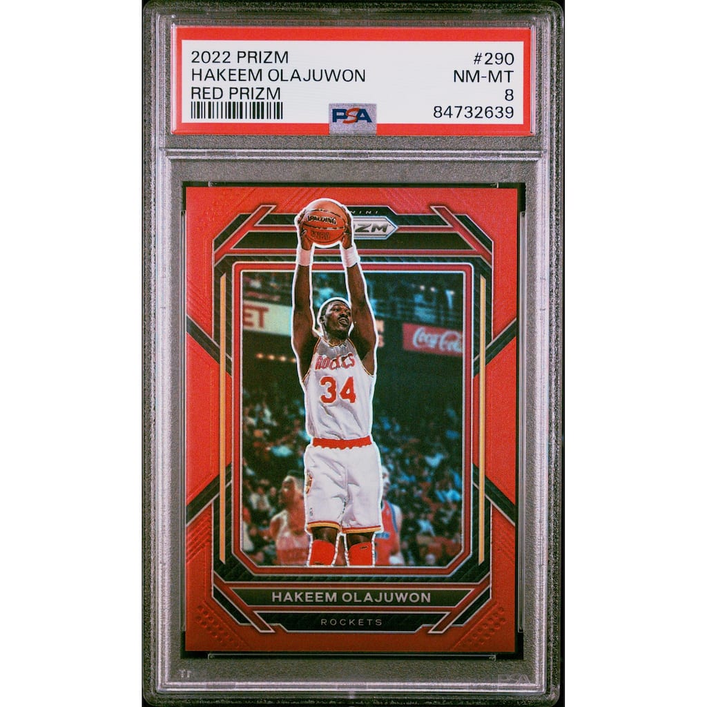 Hakeem Olajuwon 2022 Panini Prizm Red Basketball Card #290 Graded PSA 8 - 8'6" x 11'6"