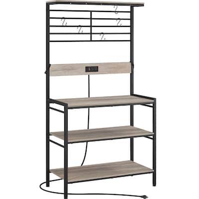 Yaheetech Kitchen Baker's Rack with Power Outlet, 4-tier Kitchen Microwave Oven Stand, Gray