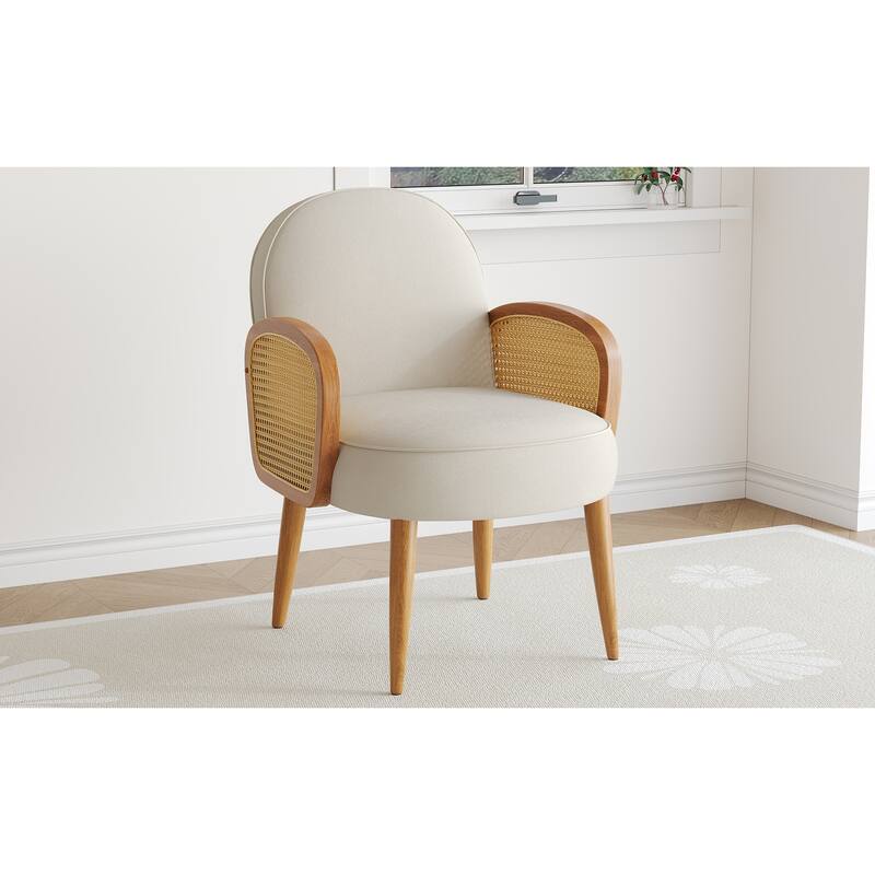 Velvet Upholstered Accent Chair, Comfy Lounge Reading Chair, Sofa Chair with Rattan Armrests & Curved Backrest