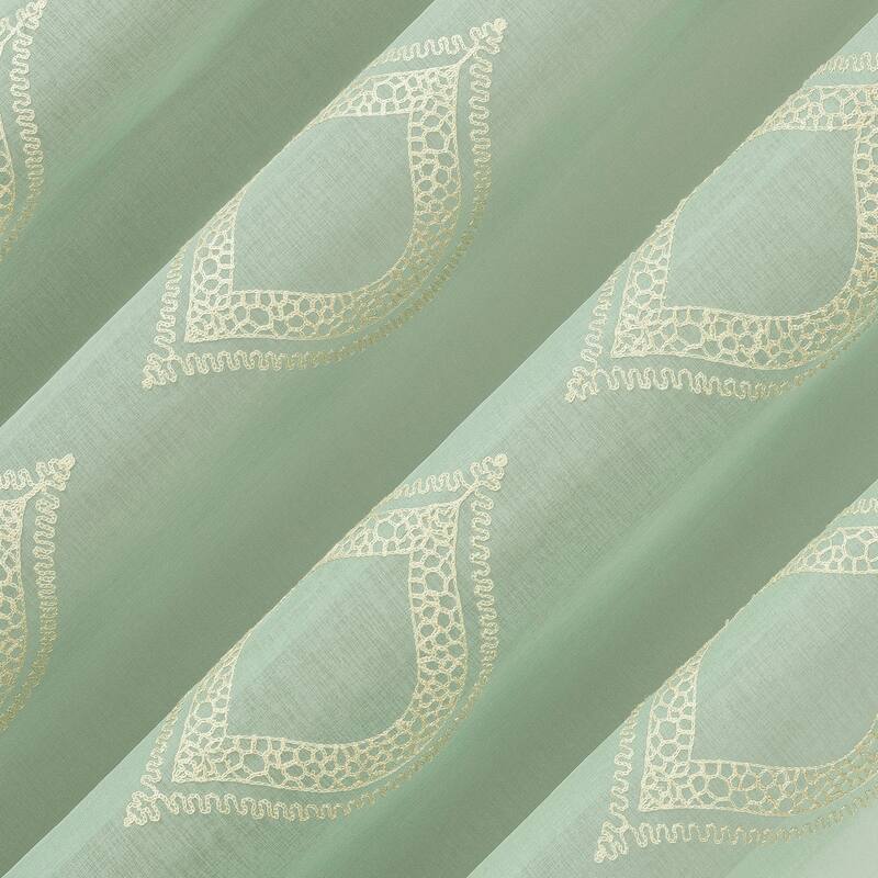No. 918 Ravenna Embroidered Medallion Sheer Rod Pocket 1-Piece Curtain Panel, Single Panel