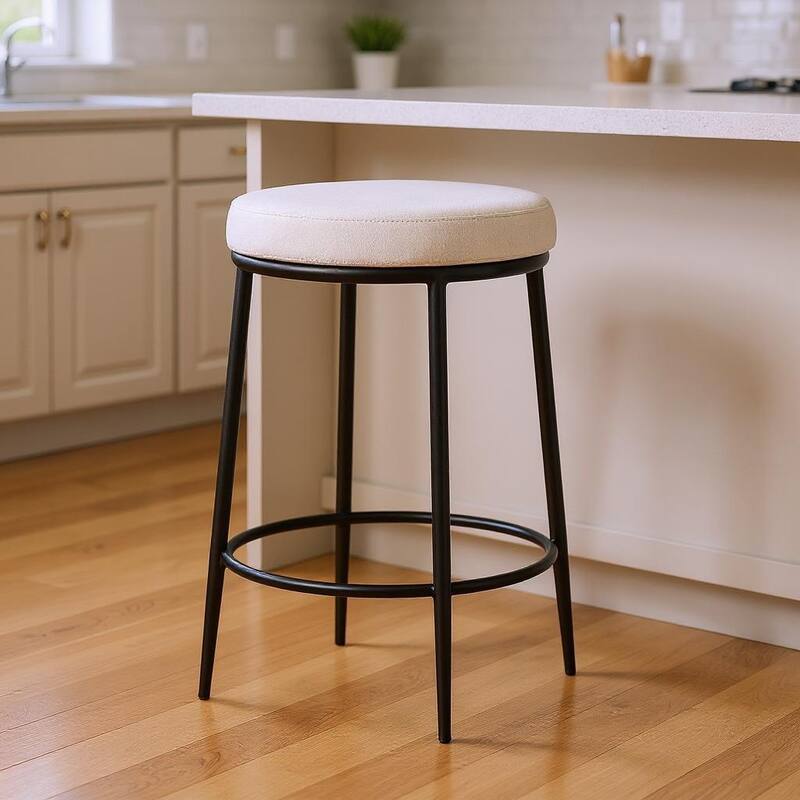 HomeRoots 26" White and Black Fabric and Metal Backless Counter Height Bar Chair - Counter Height - White - Single
