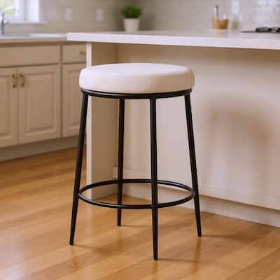 HomeRoots 26" White and Black Fabric and Metal Backless Counter Height Bar Chair