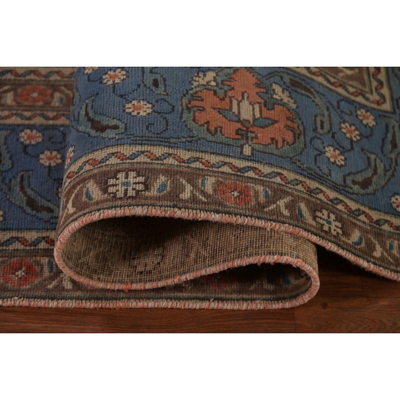 Blue Tabriz Persian Vintage Area Rug Handmade Wool Carpet - 9'10"x 13'0"