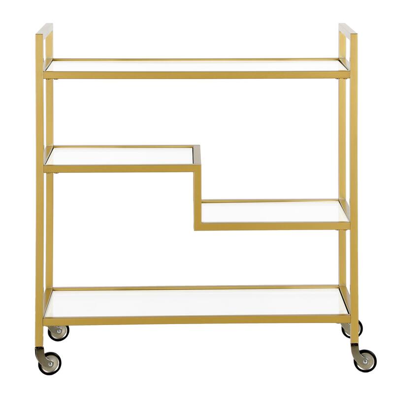 Modern 2-Tier Rolling Serving Steel and Glass Bar Cart with Wheels for Kitchen and Living Room - 33" x 14" x 36"