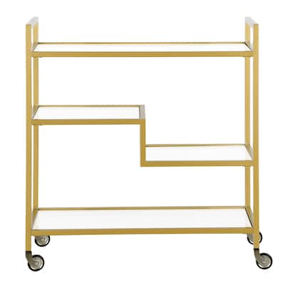 Modern 2-Tier Rolling Serving Steel and Glass Bar Cart with Wheels for Kitchen and Living Room - 33" x 14" x 36"