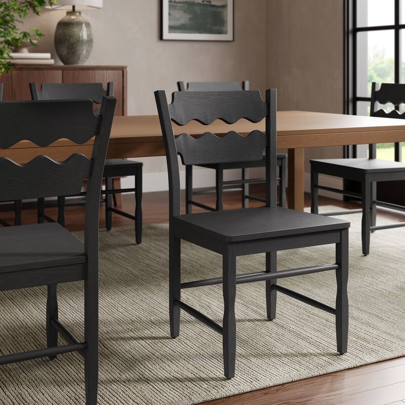 Jax Oak Wood Dining Chair With Wavy Razor Back - Black