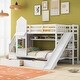 preview thumbnail 1 of 98, Bunk Bed Castle Playhouse Solid Wood Stairs Bed Frame with Storage Shelves & 2 Drawers, Children's Slide Bed with Guardrail White - Twin