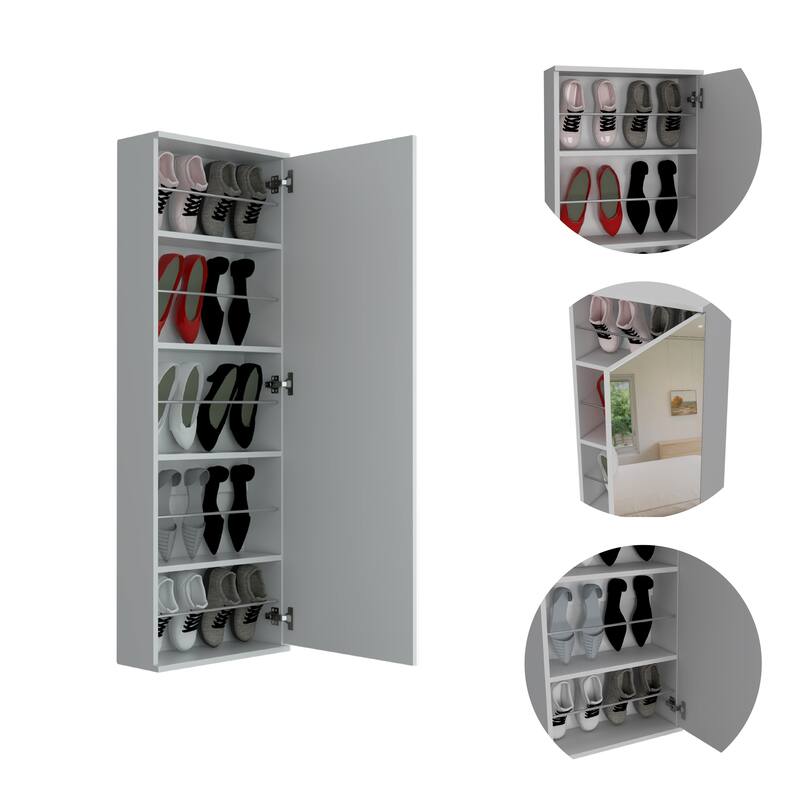 Connecticut Wall Mounted Mirror Shoe Rack with 5 Internal Shelves, 10 Shoe Capacity