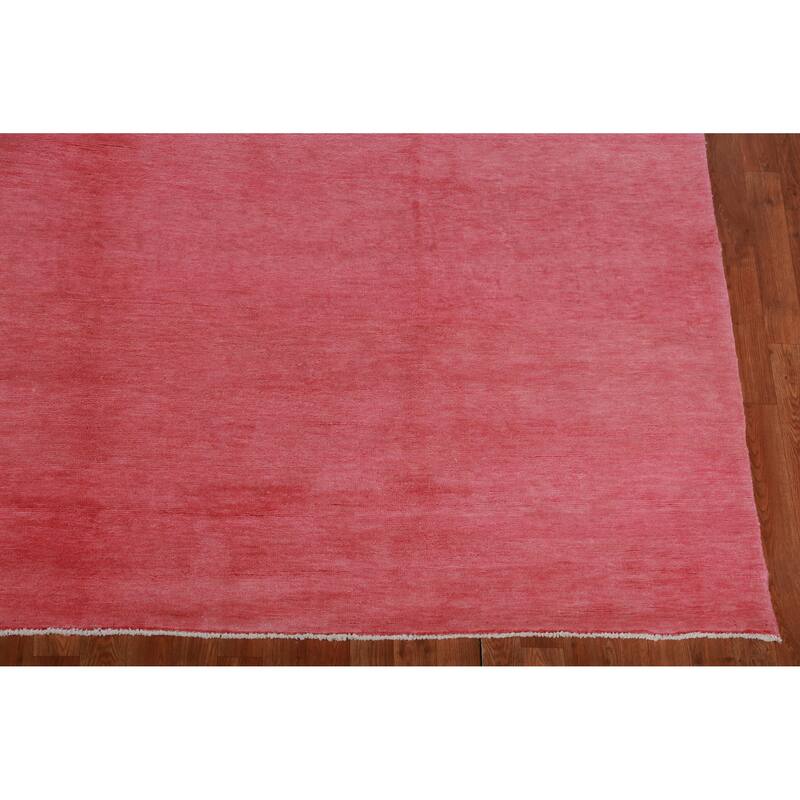 Hand Knotted Oriental 100% Wool Carpet Modern Solid Coral Gabbeh Area Rug - 12' 1'' X 9' 3''