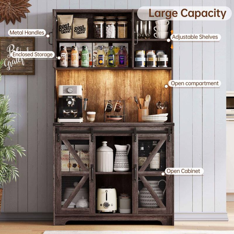 Meyreso 72" Tall Farmhouse Kitchen Storage Cabinet with Hutch Microwave Stand