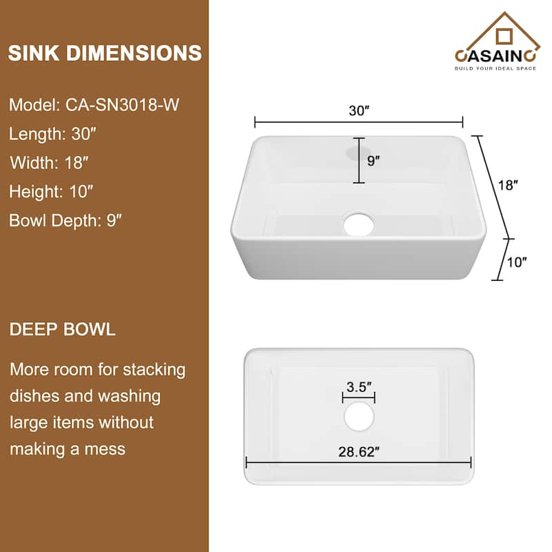 Farmhouse/Apron-Front Single Bowl Fireclay Kitchen Sink with 3-Function Pull-Down Kitchen Faucet, Grid, and Basket Strainer