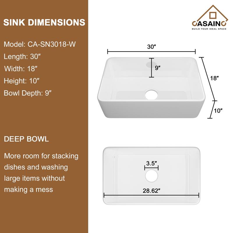 Premium Fireclay Farmhouse/Apron-Front Single Bowl Kitchen Sink with 3-Function Pull-Down Kitchen Faucet Combo