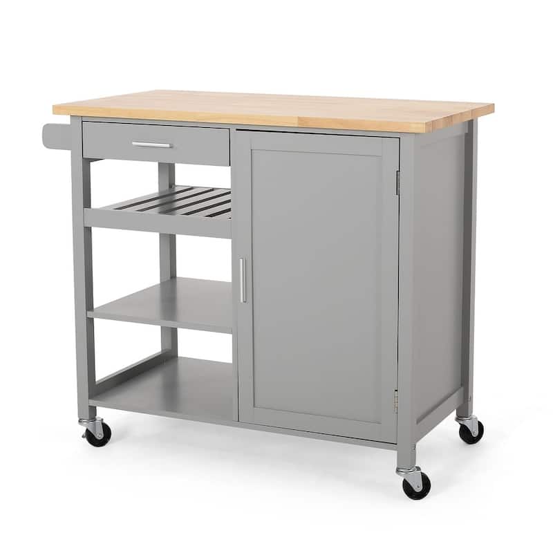 Modern Wooden Kitchen Cart with Wheels Drawer and Cabinet by Christopher Knight Home - Grey