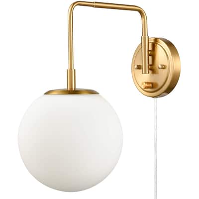 Sifnos Wall Sconce Opal Globe Glass Modern Wall Sconce Plug-in & Hardwired