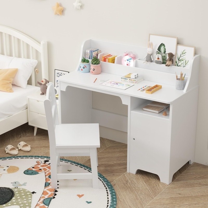 Wooden Kids Desk & Chair Sets with Hutch and Storage Cabinet