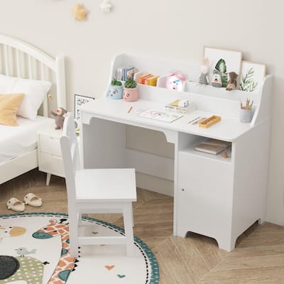 Wooden Kids Desk & Chair Sets with Hutch and Storage Cabinet