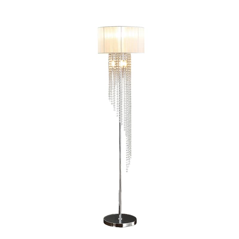 Mero Floor Lamp, Suspended Crystal Rain Chains, White Shade, 66 Inch