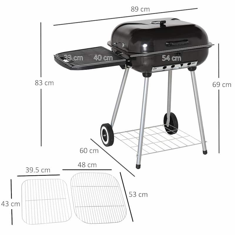 21" Portable Charcoal Grill with Wheels and Bottom Shelf, BBQ Smoker with Adjustable Vents on Lid