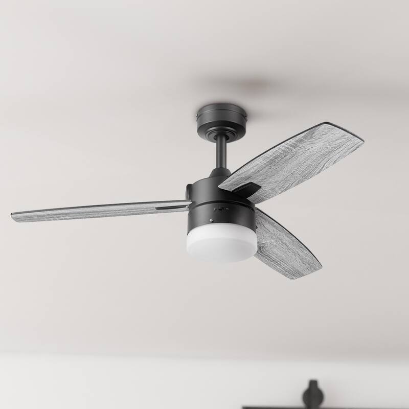 42" Honeywell Conifer Matte Black Outdoor Ceiling Fan with Light, Remote Control - 42 Inches