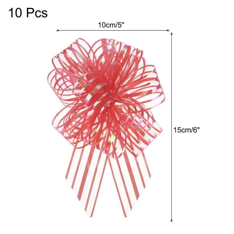 10pcs Large Pull Bows Gift Wrapping Bows Ribbon Organza - Red - 4 Inch