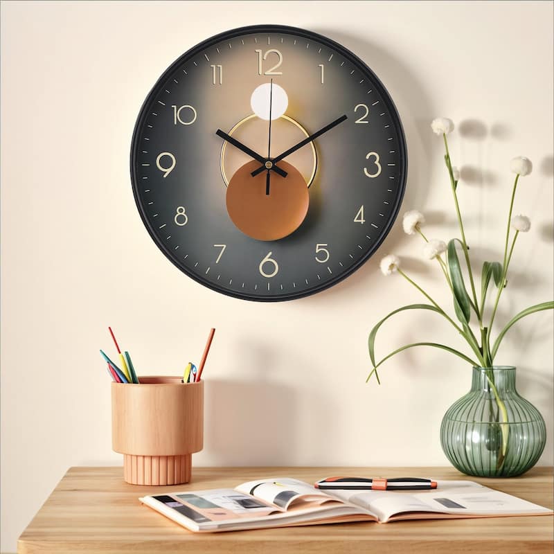 Exquisite Patterns Wall Clock, Silent Non Ticking Battery Operated Modern Clocks for Home 12 x 12 x 1.6 Inch - Black-1