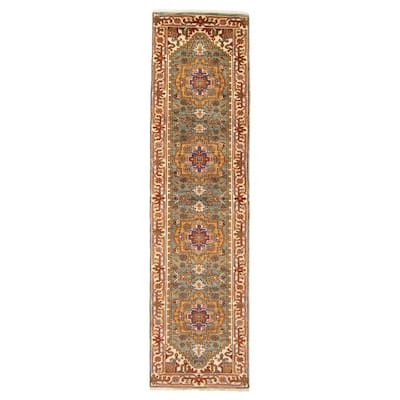 ECARPETGALLERY Hand-knotted Serapi Heritage Teal Wool Rug - 2'4 x 9'8