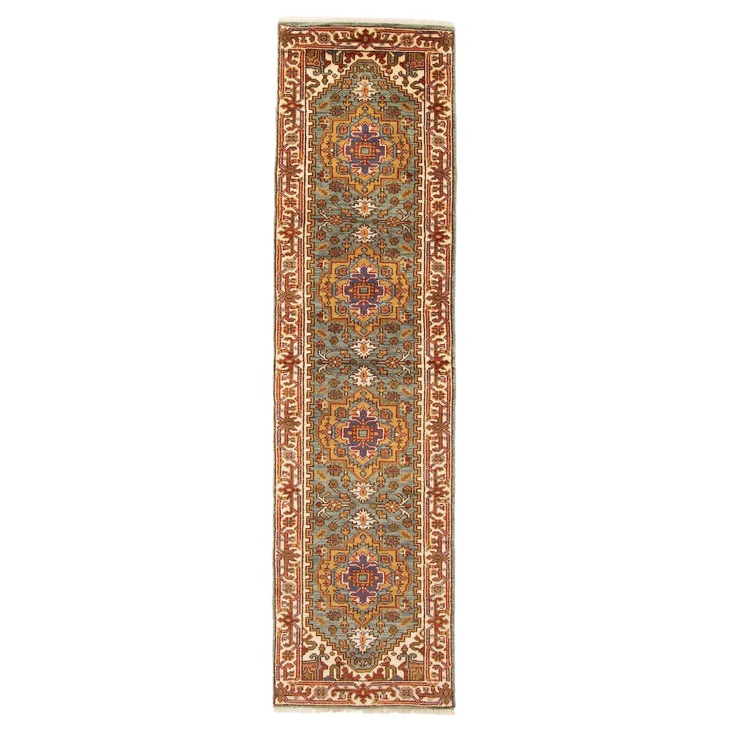 ECARPETGALLERY Hand-knotted Serapi Heritage Teal Wool Rug - 2'4 x 9'8