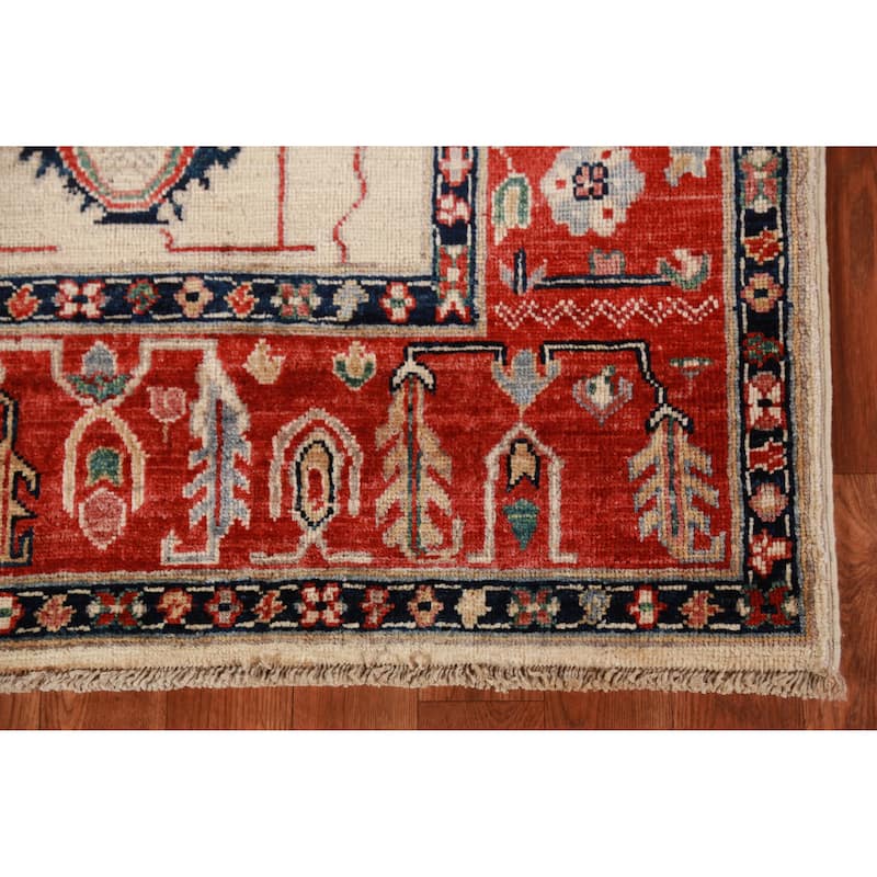 Vegetable Dye Heriz Serapi Oriental Rug Hand-Knotted Wool Carpet - 4'1"x 6'8"
