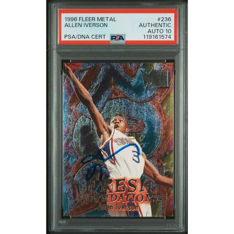 Allen Iverson 1996 Fleer Metal Signed Basketball Rookie Card #236 Auto Graded PSA 10 Cert# 119161574 - 8' x 11'