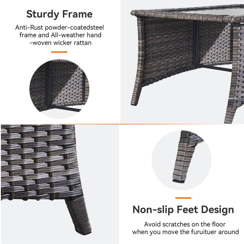 Patio Glider Sofa with 2 Club Chair and Coffee Table - Grey cushion
